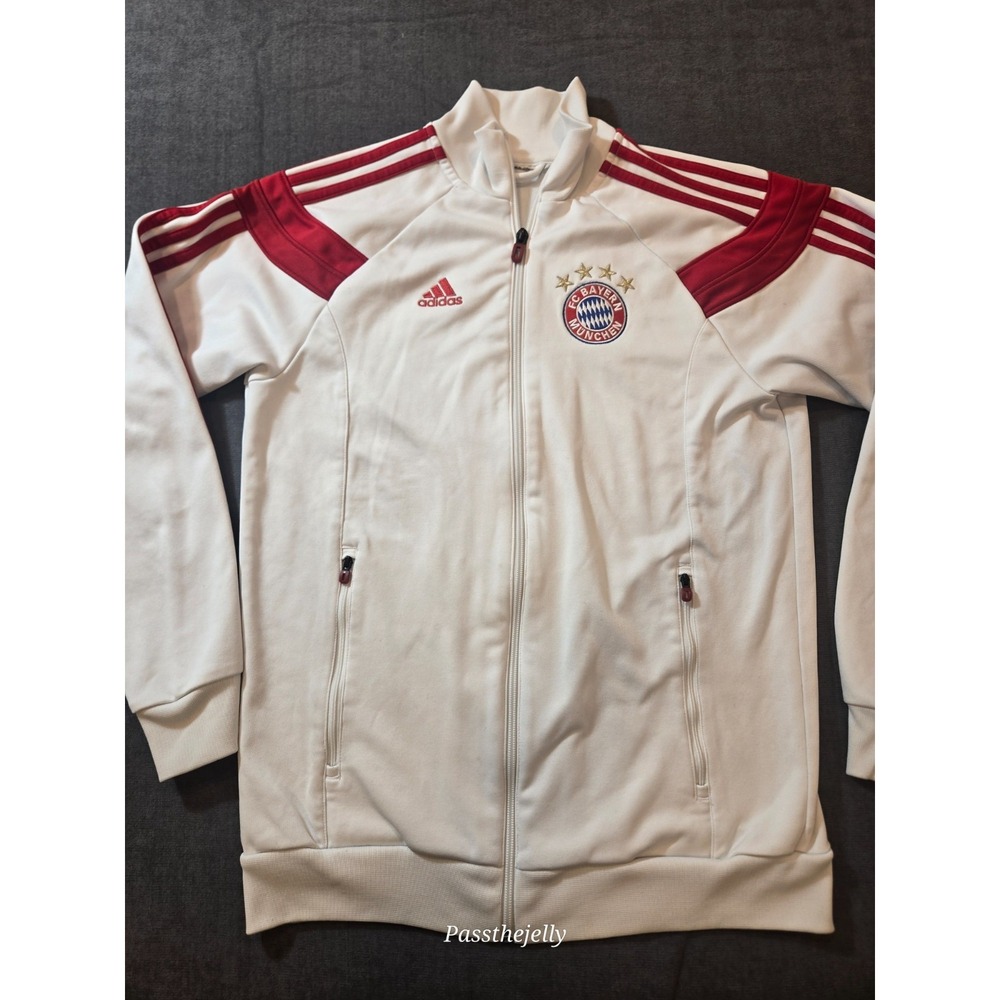 Adidas Bayern Munich Anthem Jacket Mens Small White Red Stripes Soccer Full Zip